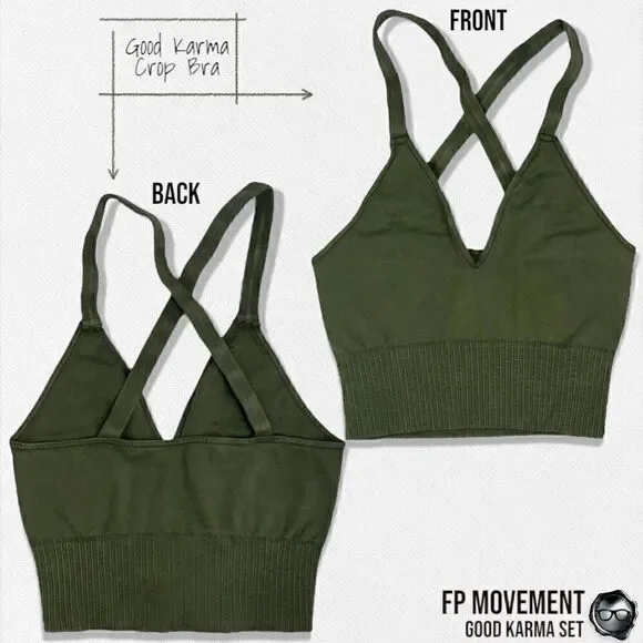 FP MOVEMENT GOOD KARMA SET: CROP TANK BRA + FLARE LEGGINGS IN MUSHROOM & GREEN - Picture 5 of 15